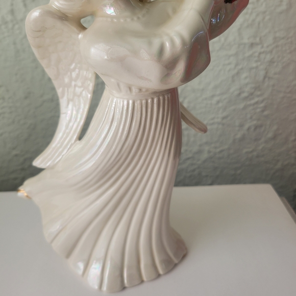 Large Vintage Glossy Porcelain Angel Figurine Playing Harp Christmas Signed 12" - Picture 4 of 11